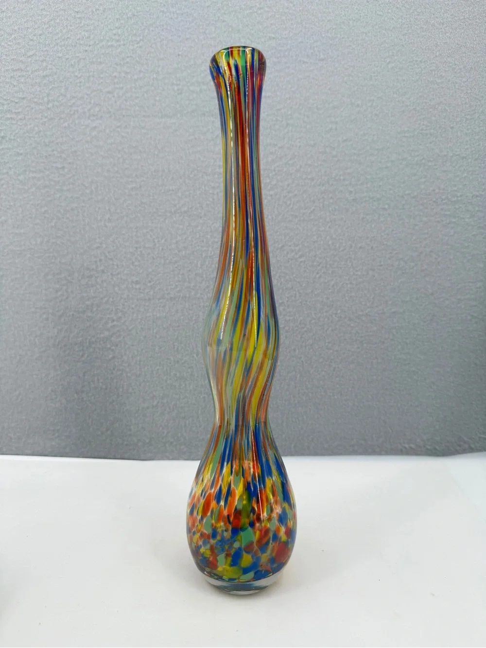 Pier 1 MultiColored Rainbow Confetti Stretch Art Glass Vase Handblown Unique 14